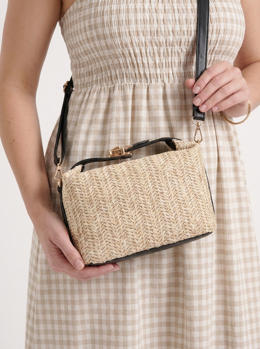 Sabine Woven Twist Lock Crossbody Bag