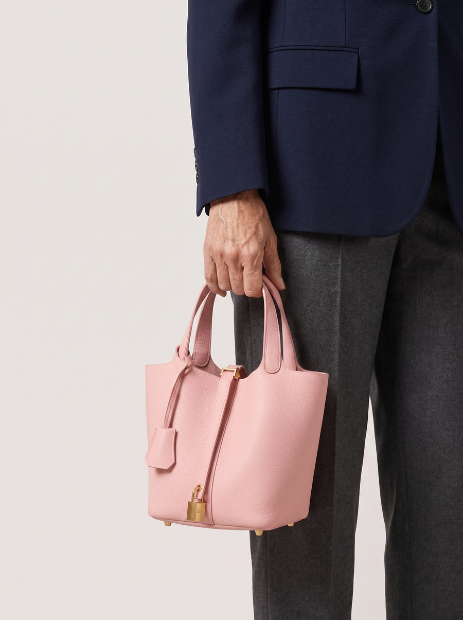 Kate Lock Bucket Bag mit Schlossverschluss Rosa getragen