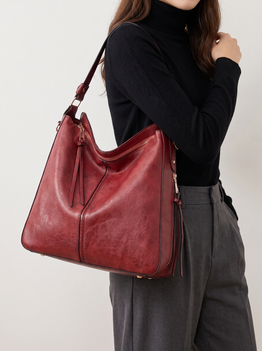 Freia Elegante Ledertasche Rot getragen