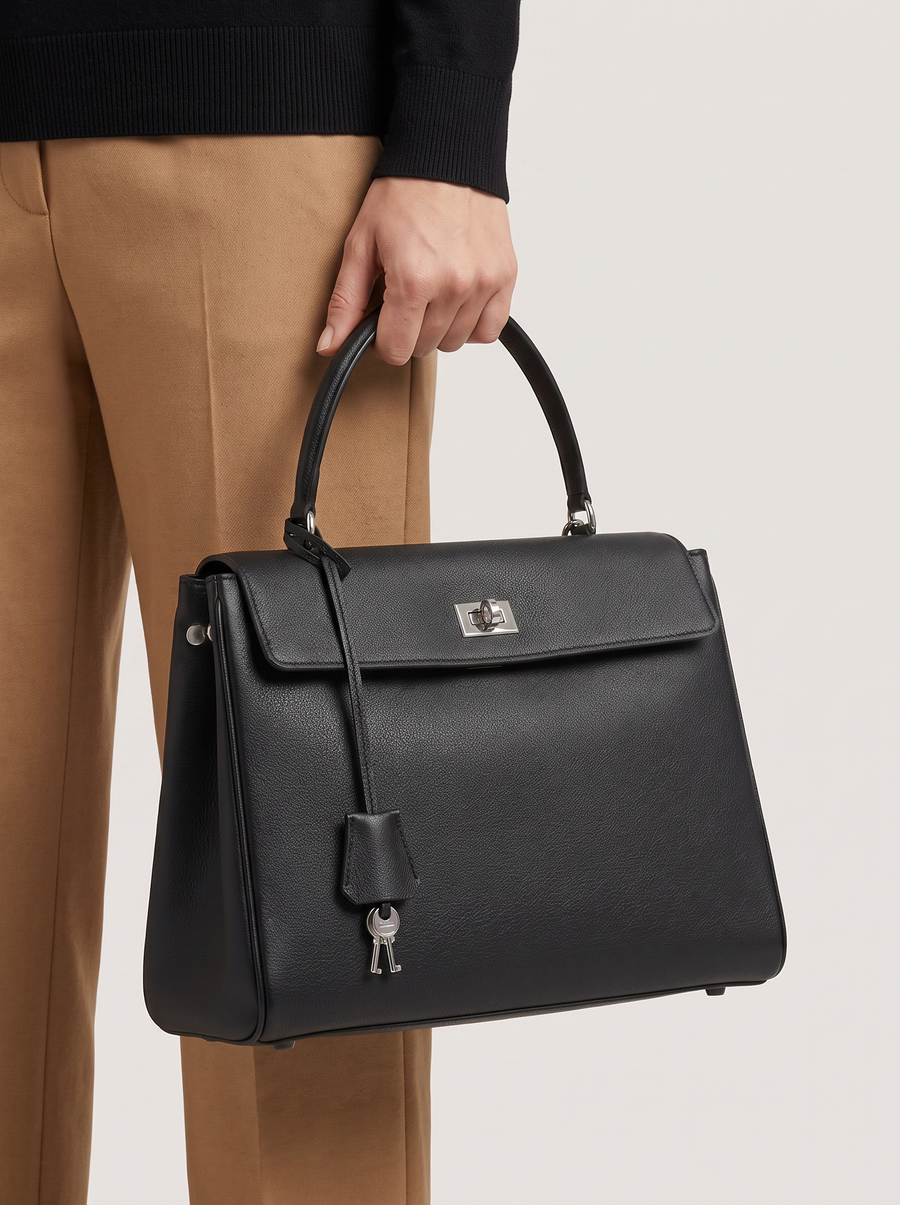 Libby Strukturierte Leder-Handtasche Schwarz getragen