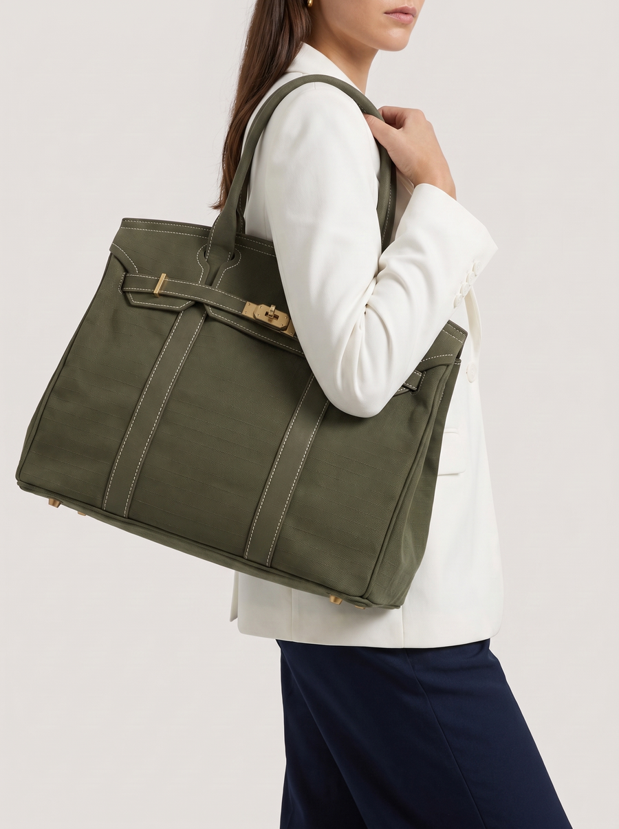 Le Batkin Canvas Shopper Dunkelgrün getragen