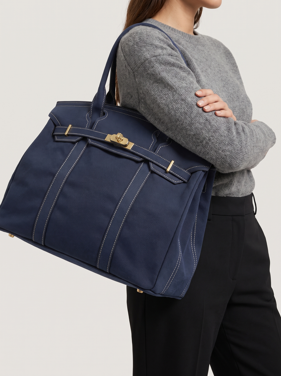 Le Batkin Canvas Shopper Blau getragen