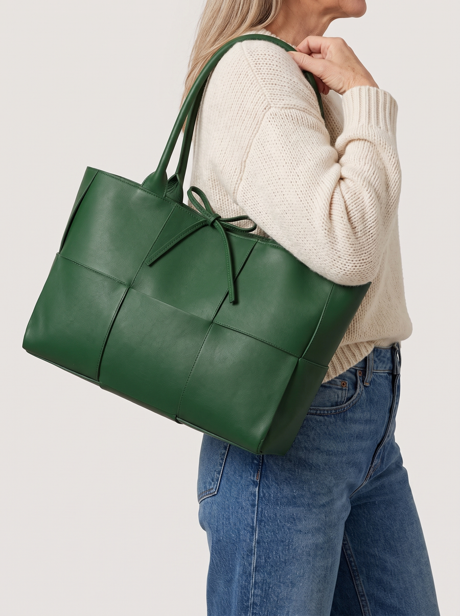 Agathi Shopper Smaragdgrün am Model