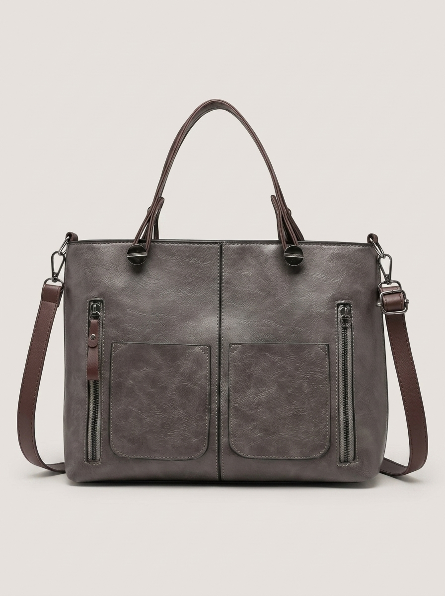 Eline Ledertasche Grau Front
