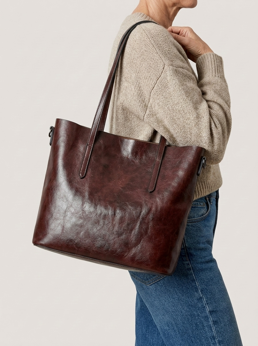 Loria Schultertasche Weinrot am Modell
