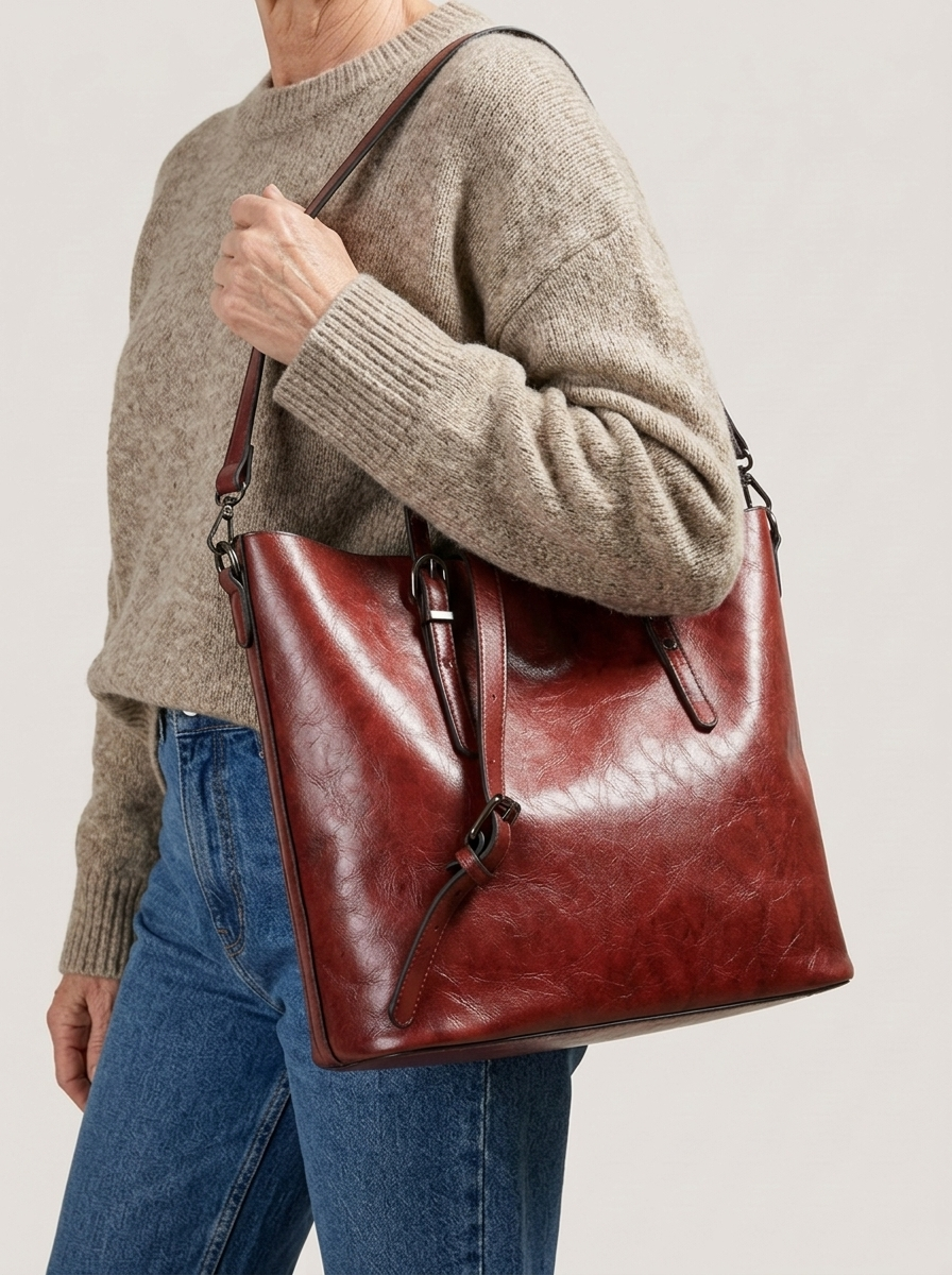 Loria Schultertasche Rot am Modell