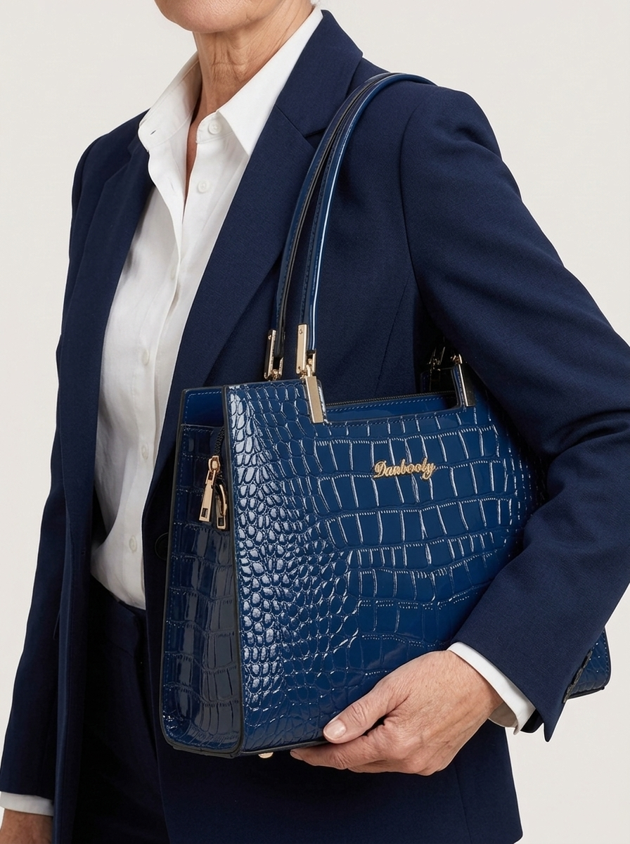 Erain Ledertasche Blau am Modell