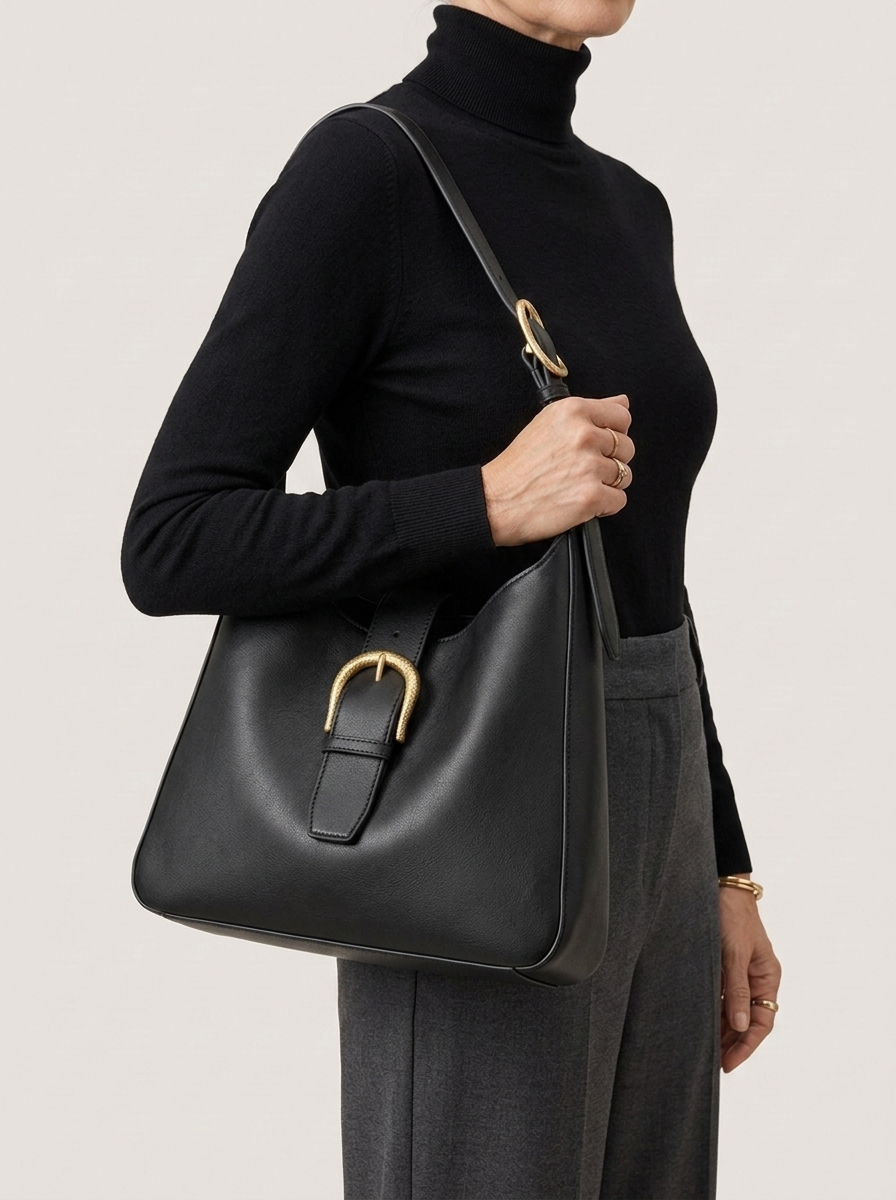 Sami Schultertasche Schwarz am Modell
