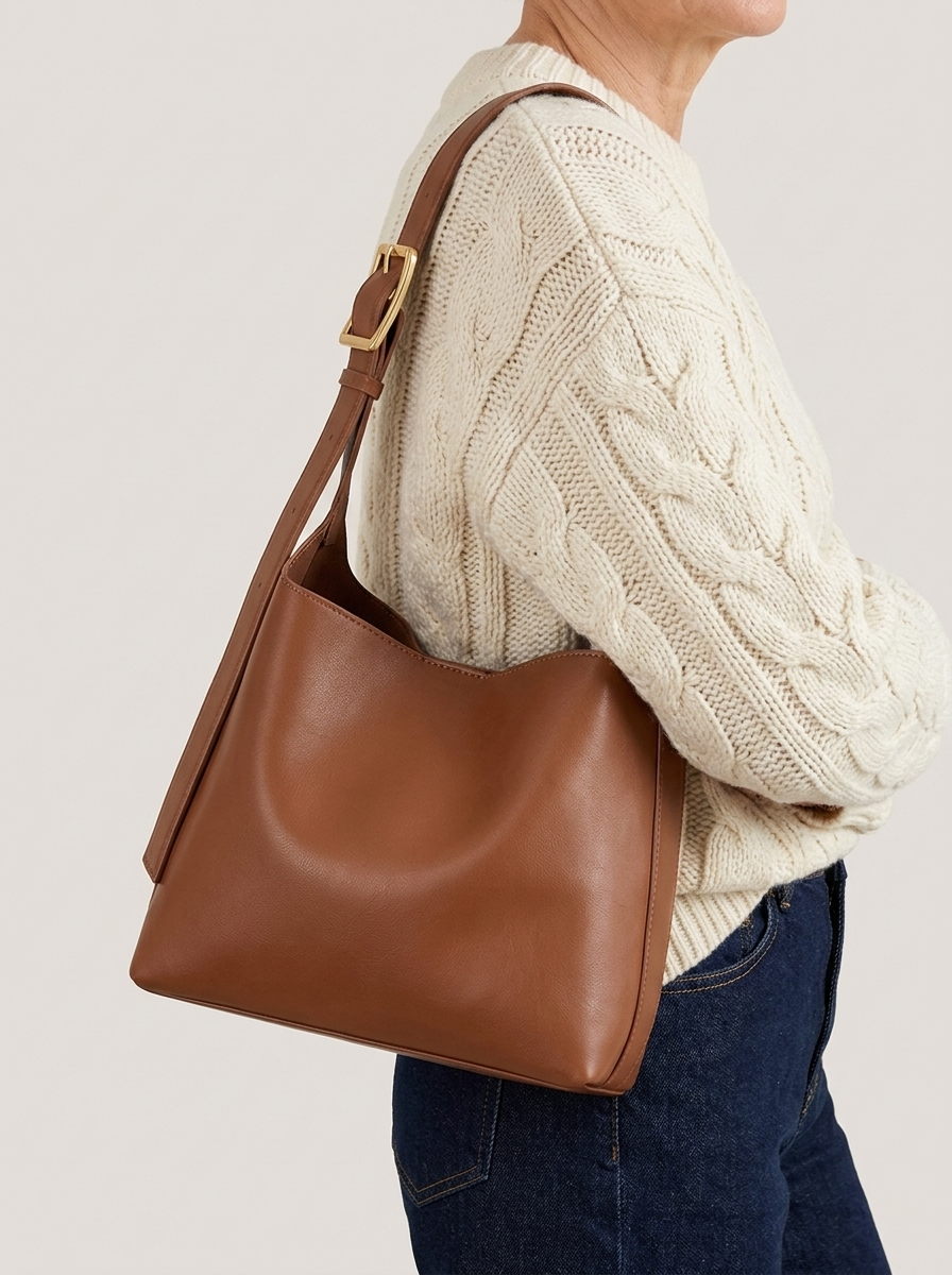 Sami Schultertasche Braun am Modell