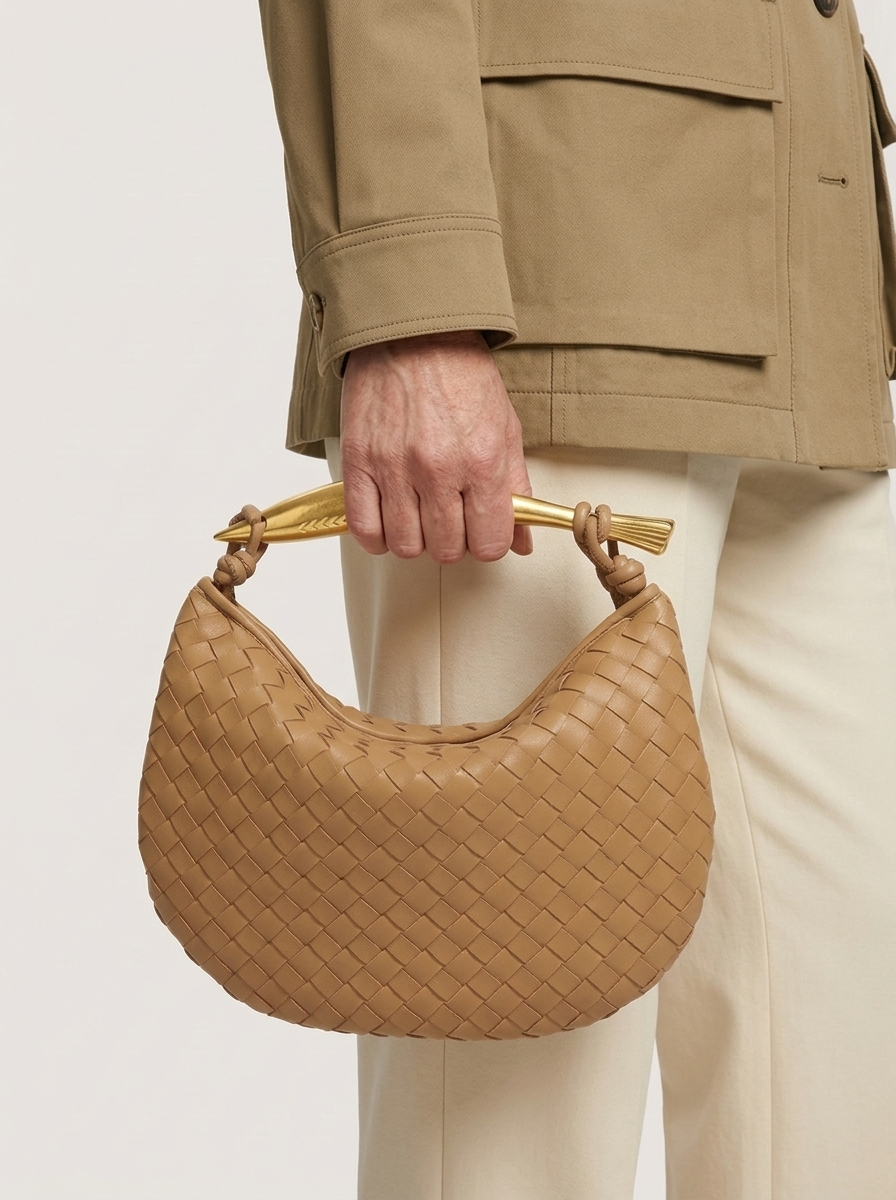Isadora Woven Gold Handle Hobo Bag