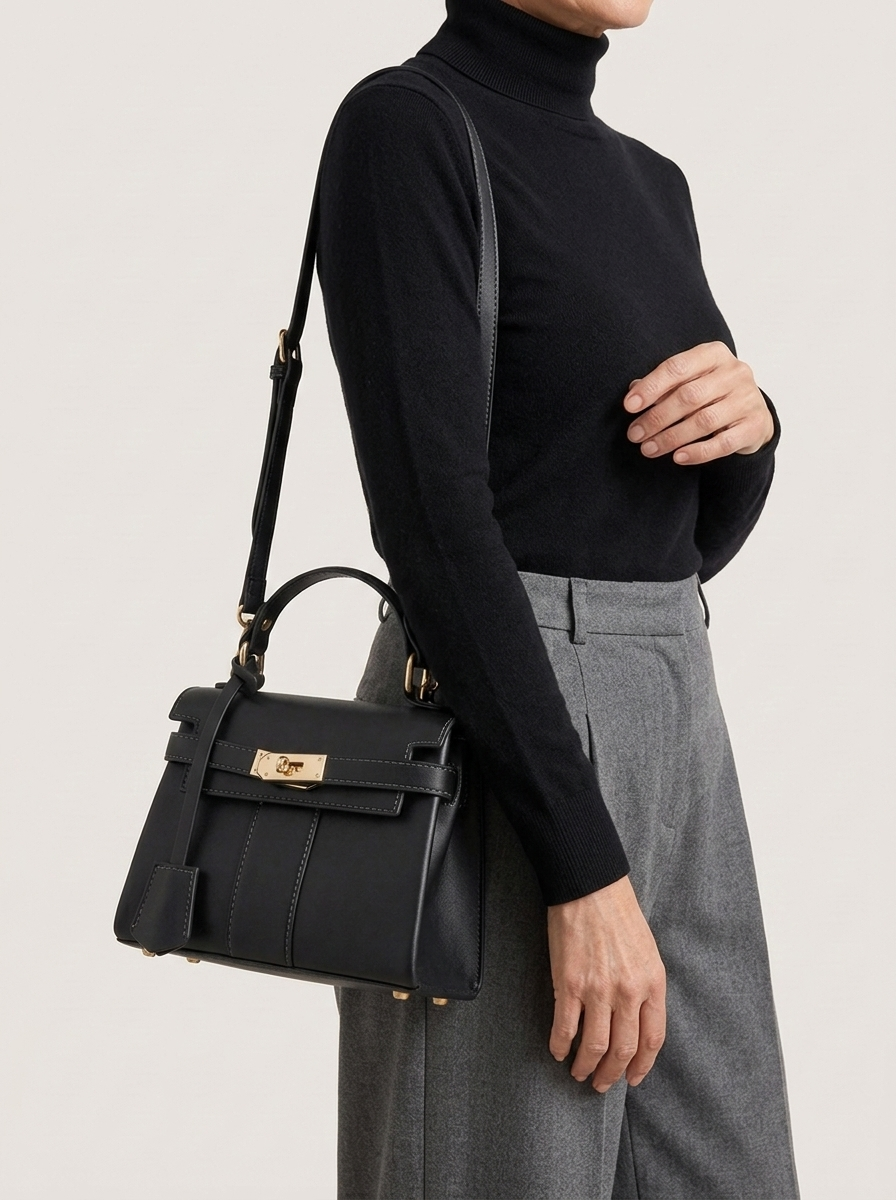 Jolanda Contrast Stitch Twist Lock Top Handle Bag