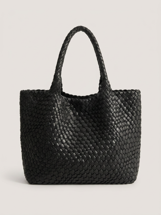 Geflochtene Henkeltasche aus gewebten Panels - Schwarz - Front