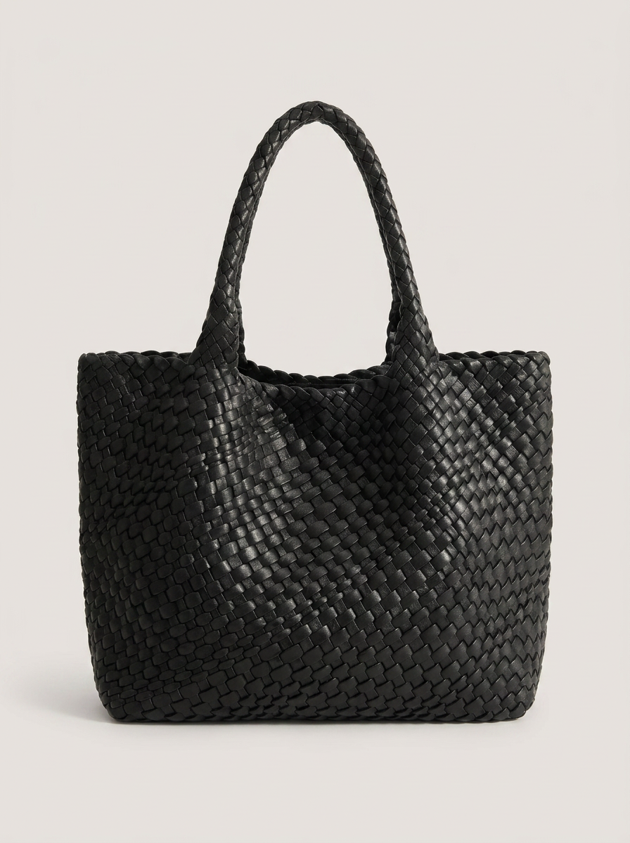 Geflochtene Henkeltasche aus gewebten Panels - Schwarz - Front