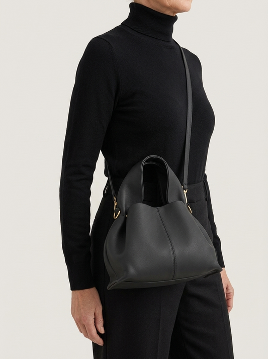 Top-Handle Bag aus genarbtem Leder - Schwarz - Model