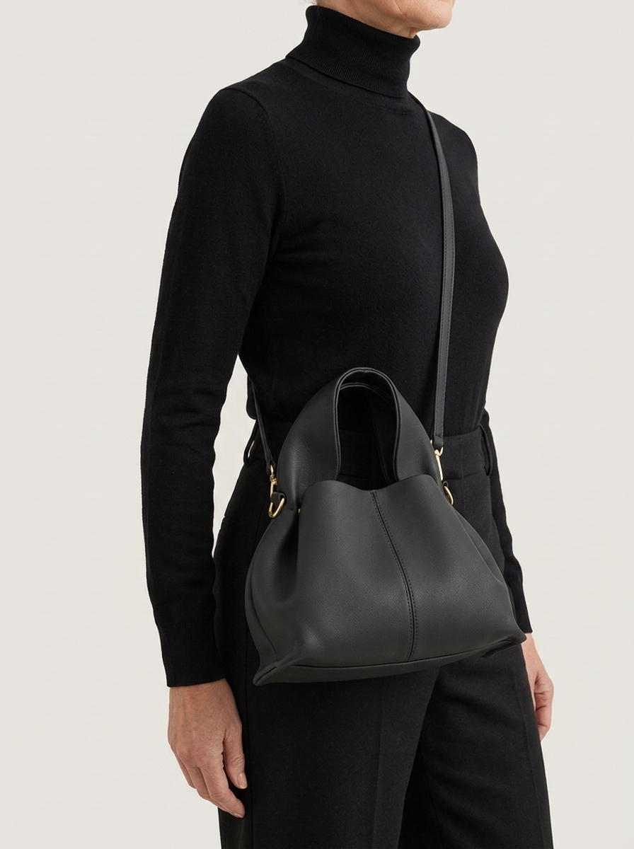 Top-Handle Bag aus genarbtem Leder - Schwarz - Model