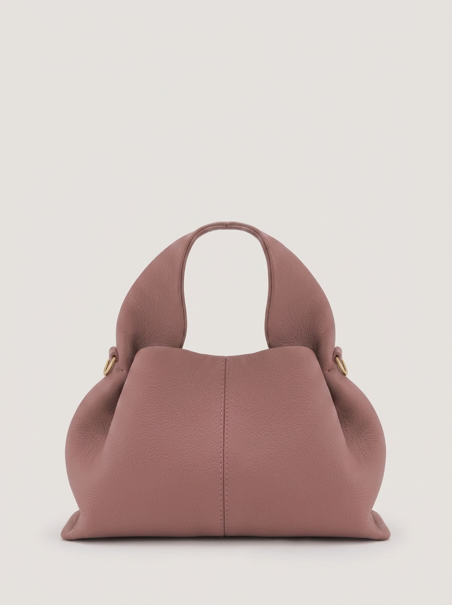 Top-Handle Bag aus genarbtem Leder - Altrosa - Front