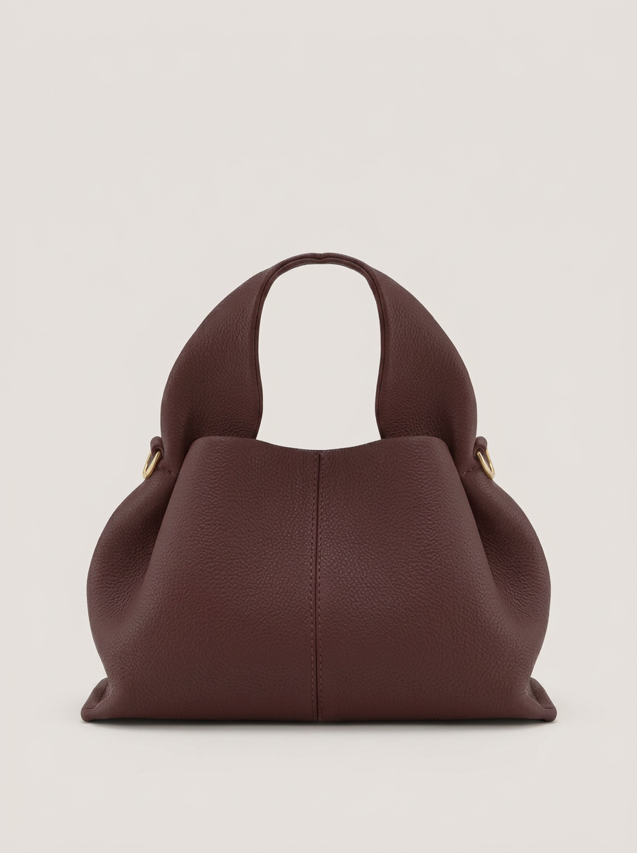 Top-Handle Bag aus genarbtem Leder - Bordeaux - Front