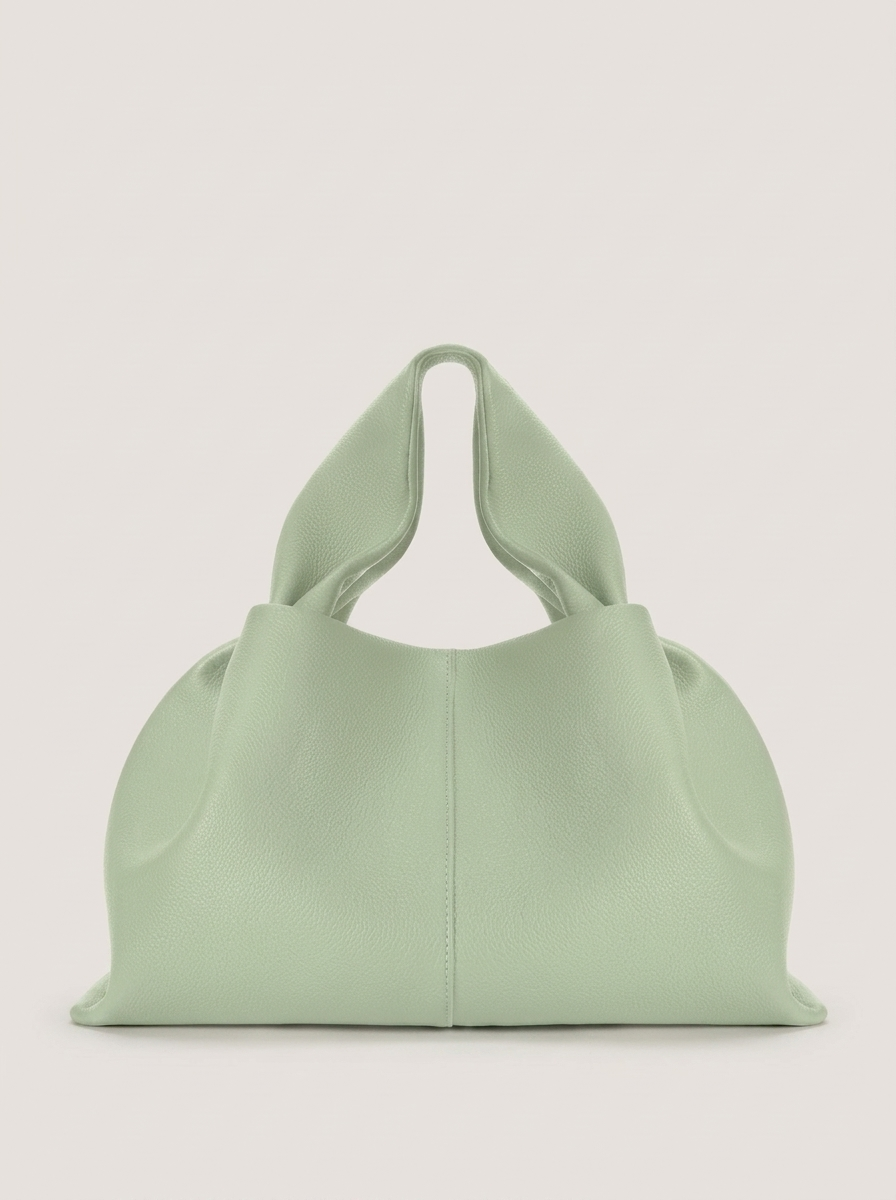 Top-Handle Bag aus genarbtem Leder - Hellgrün - Front