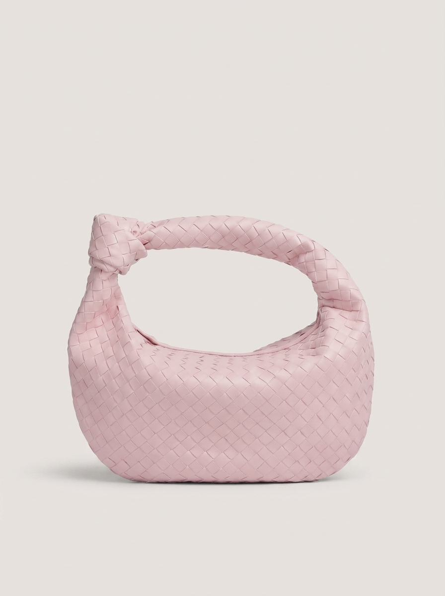 Geflochtener Hobo Bag mit Knotenhenkel - Pink - Front