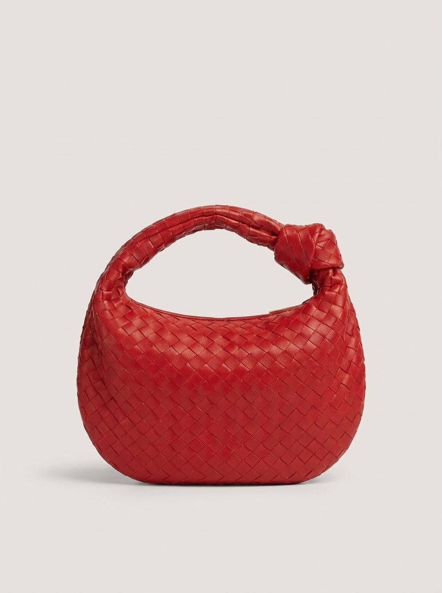 Geflochtener Hobo Bag mit Knotenhenkel - Rot - Front
