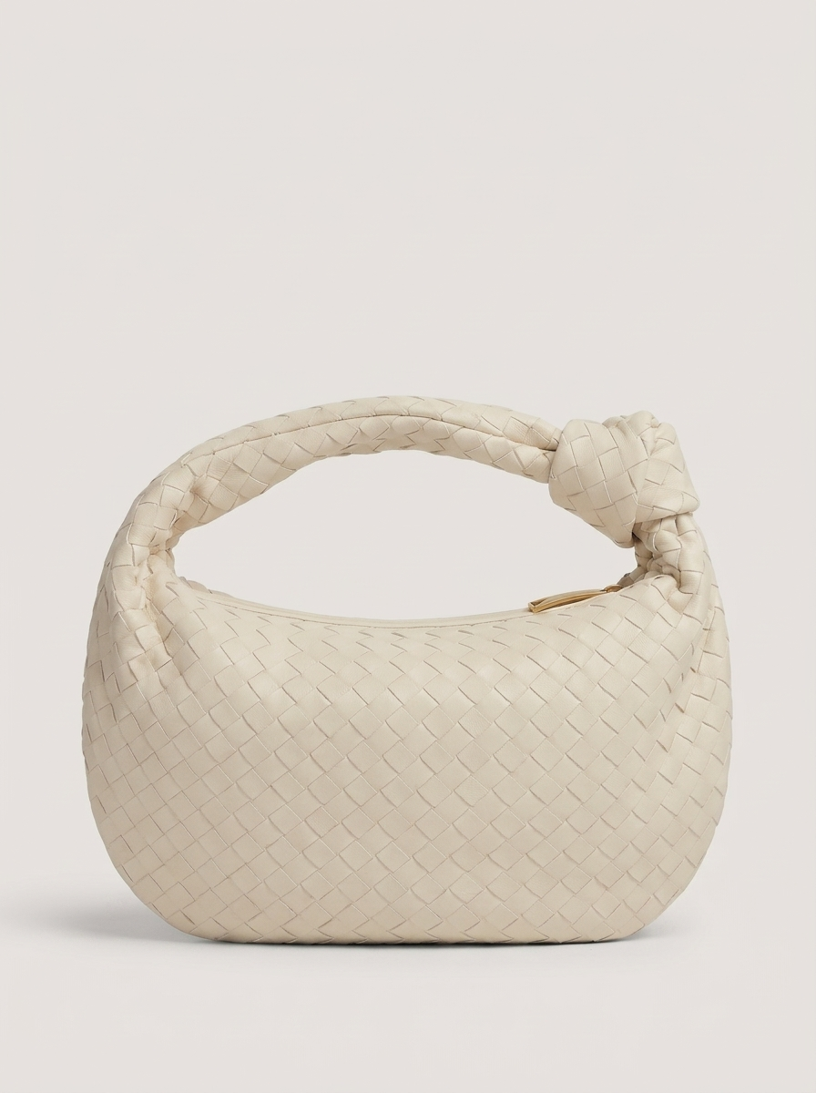 Geflochtener Hobo Bag mit Knotenhenkel - Creme - Front