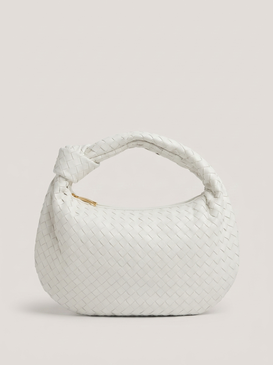 Geflochtener Hobo Bag mit Knotenhenkel - Weiss - Front