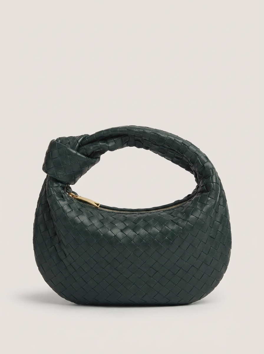 Geflochtener Hobo Bag mit Knotenhenkel - Dunkelgrün - Front