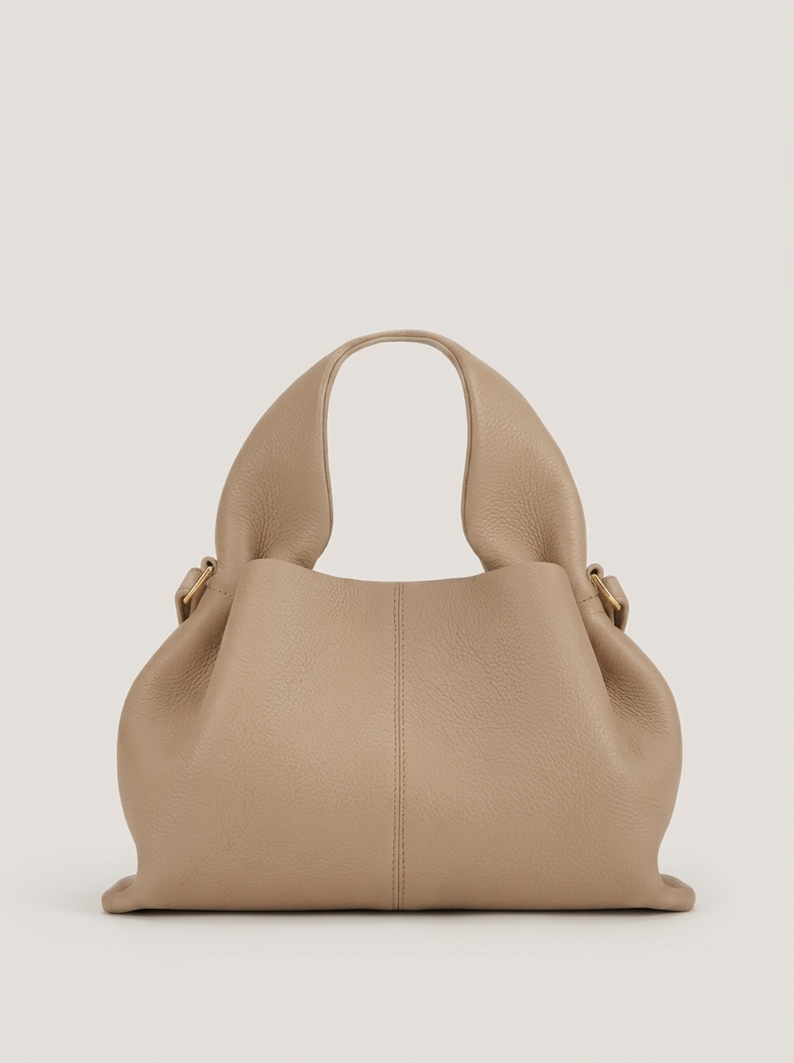 Top-Handle Bag aus genarbtem Leder - Beige - Front