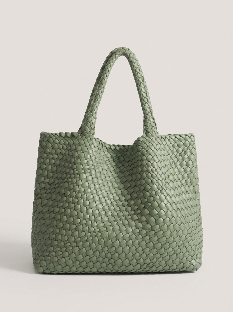 Geflochtene Henkeltasche aus gewebten Panels - Salbeigrün - Front