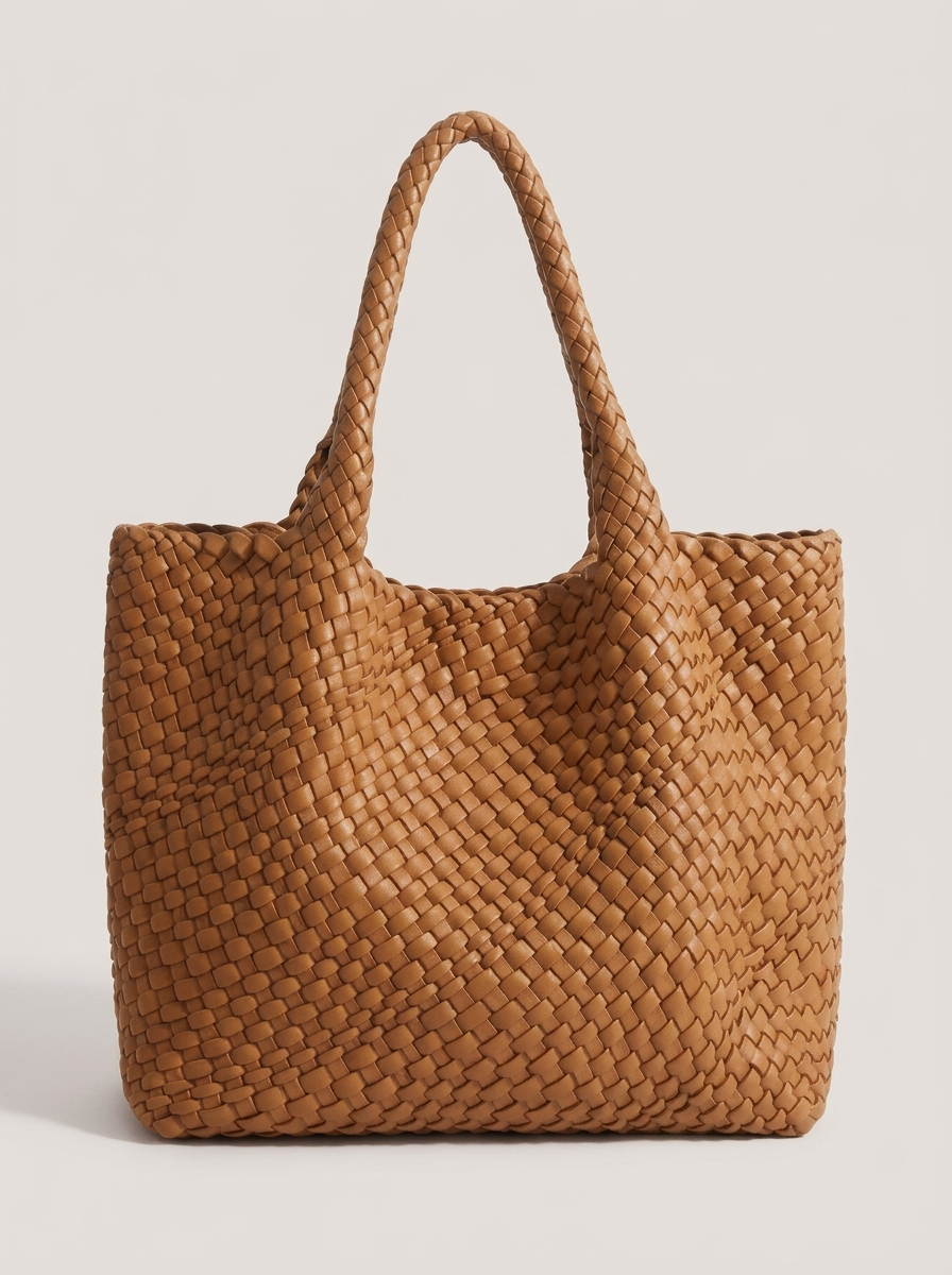 Geflochtene Henkeltasche aus gewebten Panels - Braun - Front