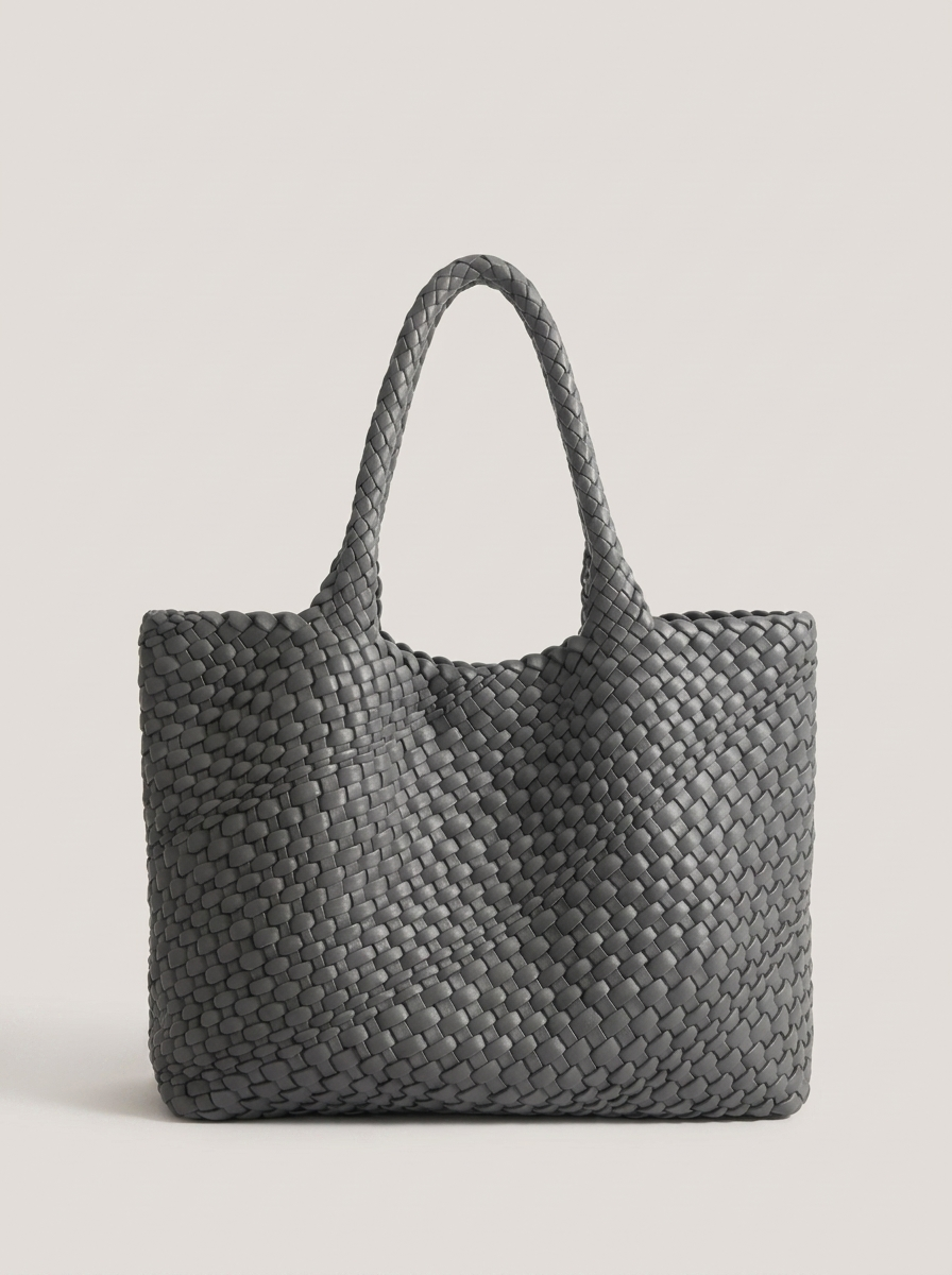 Geflochtene Henkeltasche aus gewebten Panels - Grau - Front