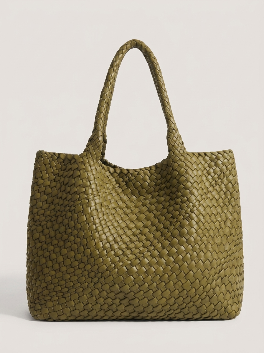 Geflochtene Henkeltasche aus gewebten Panels - Olive - Front