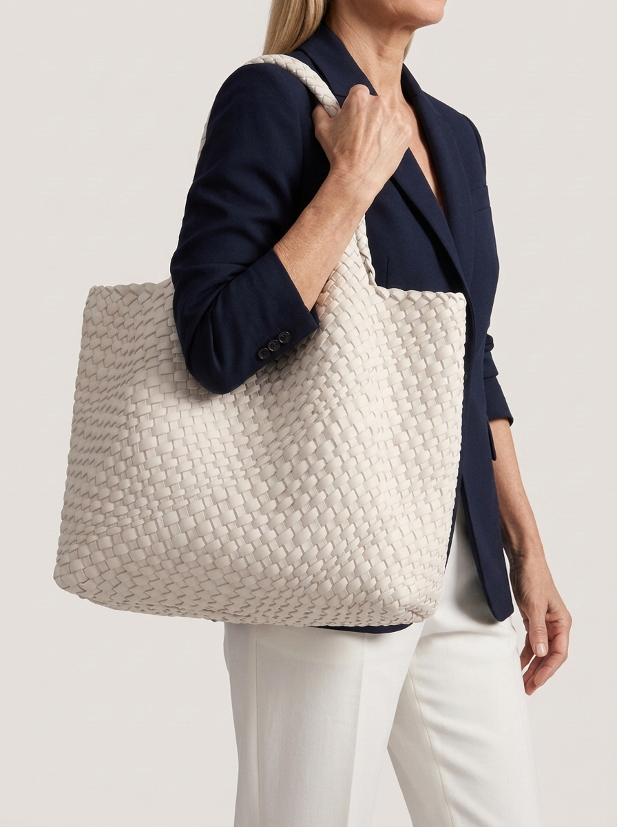 Geflochtene Henkeltasche aus gewebten Panels - Weiss - Model