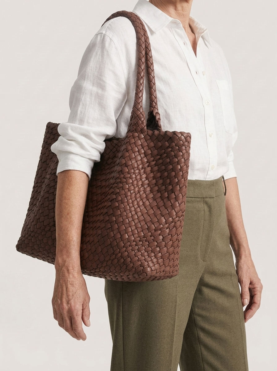 Geflochtene Henkeltasche aus gewebten Panels - Karamell - Model