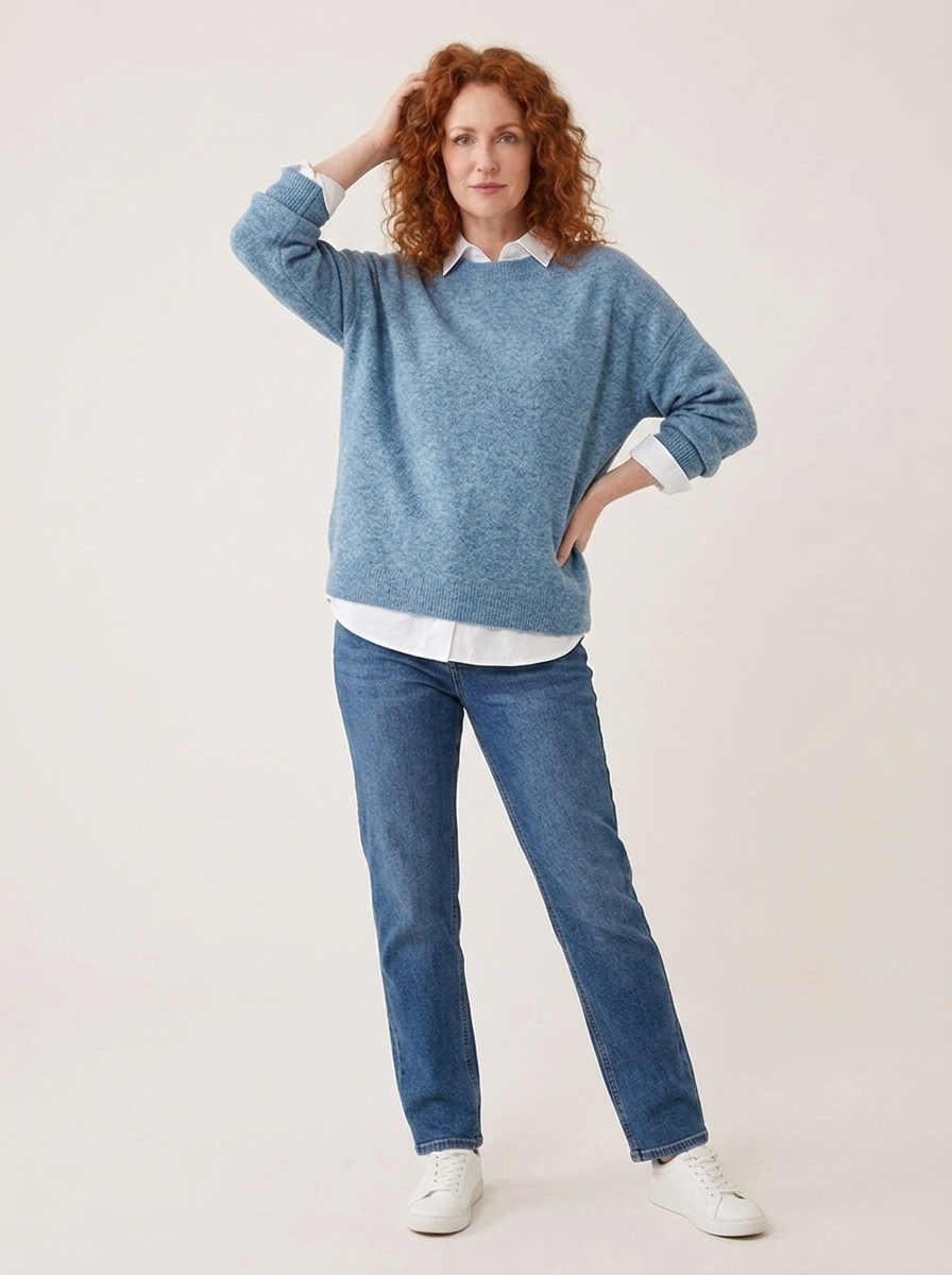 Mille Weicher Strickpullover - Blau - Vorderansicht