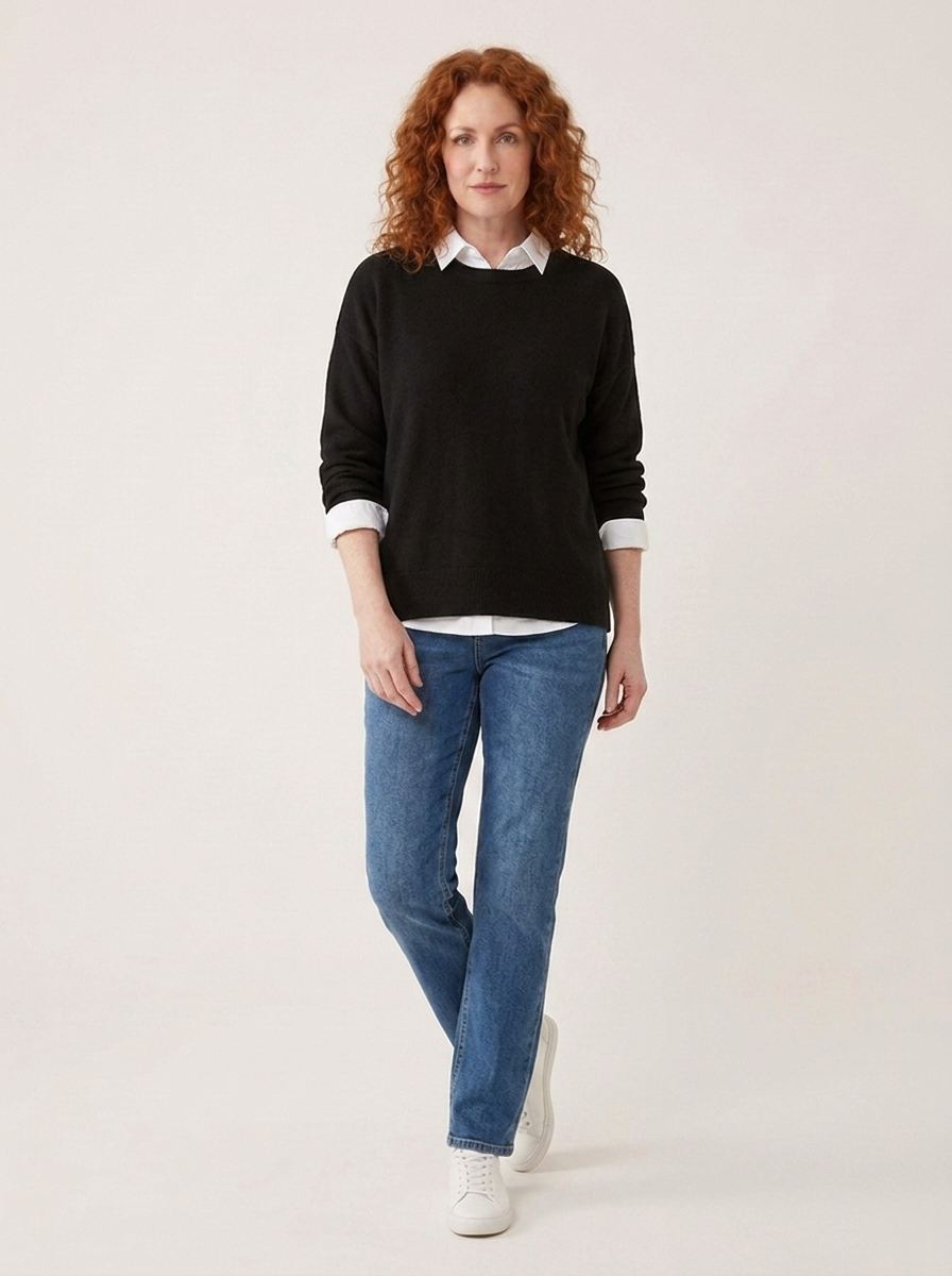 Mille Weicher Strickpullover - Schwarz - Vorderansicht
