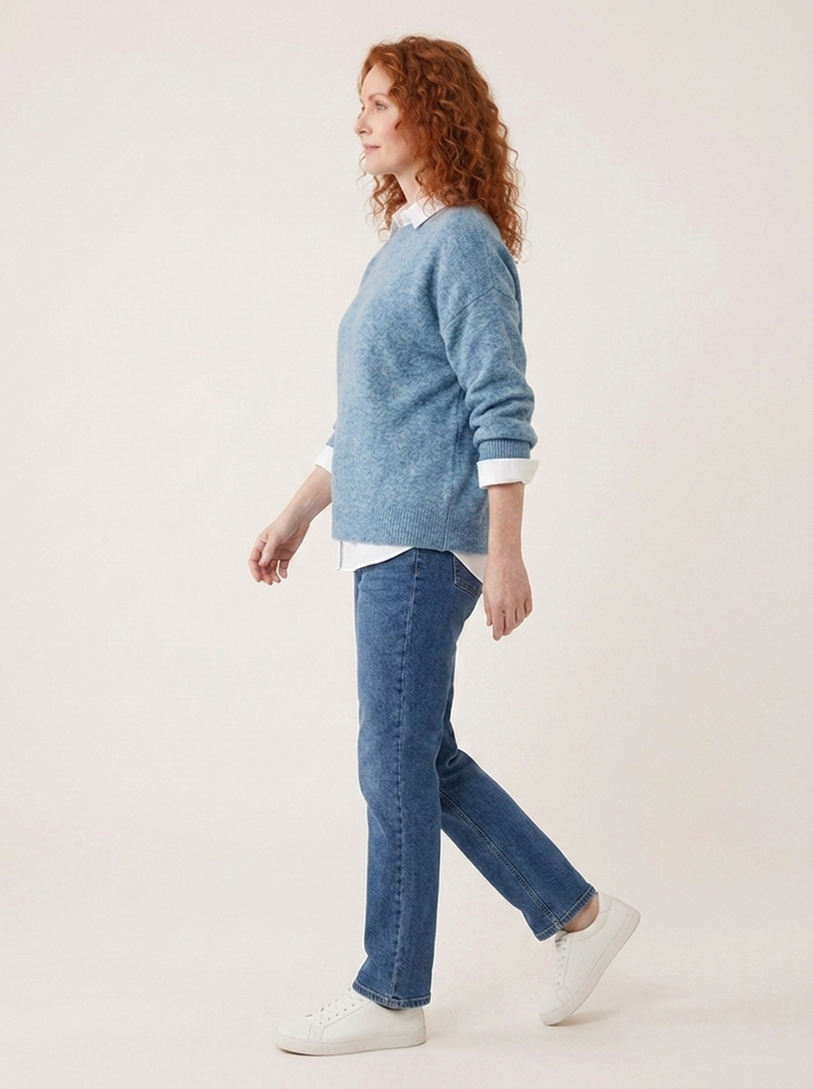 Mille Weicher Strickpullover - Blau - Seitenansicht