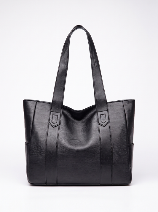 Nina Black Leather Shoulder Tote