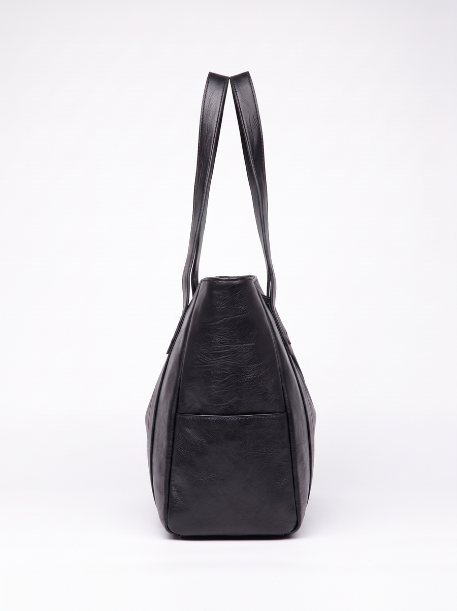 Nina Black Leather Shoulder Tote