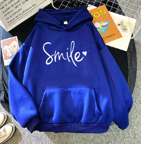 Solvig Smile Print Drawstring Hoodie