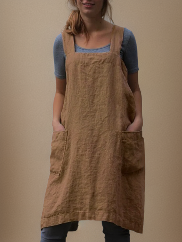 Rowena Cross Back Pinafore Apron with Pockets