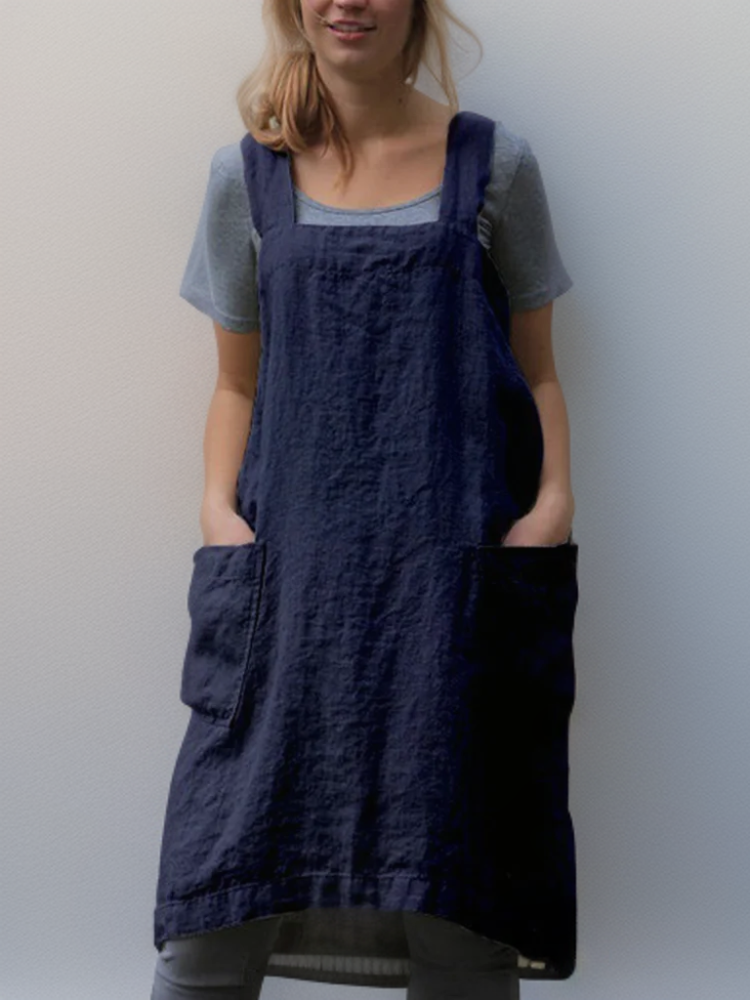 Rowena Cross Back Pinafore Apron with Pockets