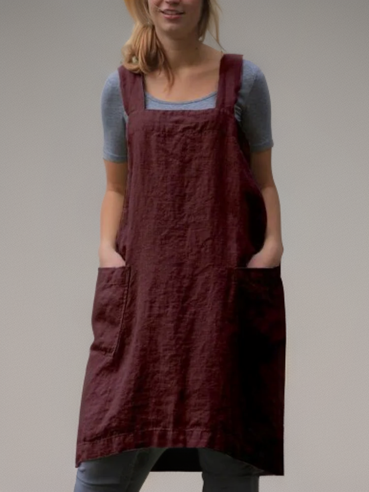Rowena Cross Back Pinafore Apron with Pockets