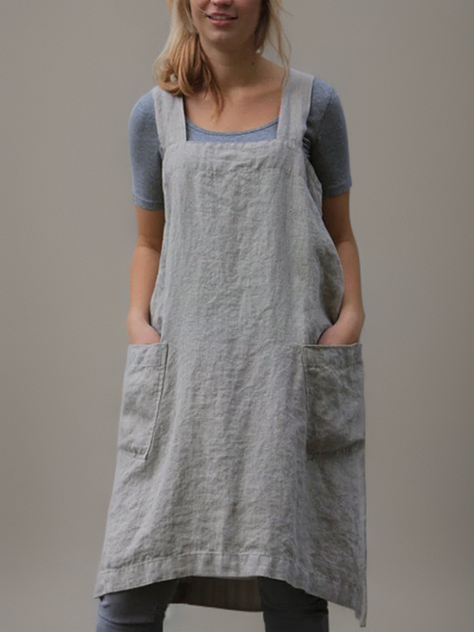 Rowena Cross Back Pinafore Apron with Pockets