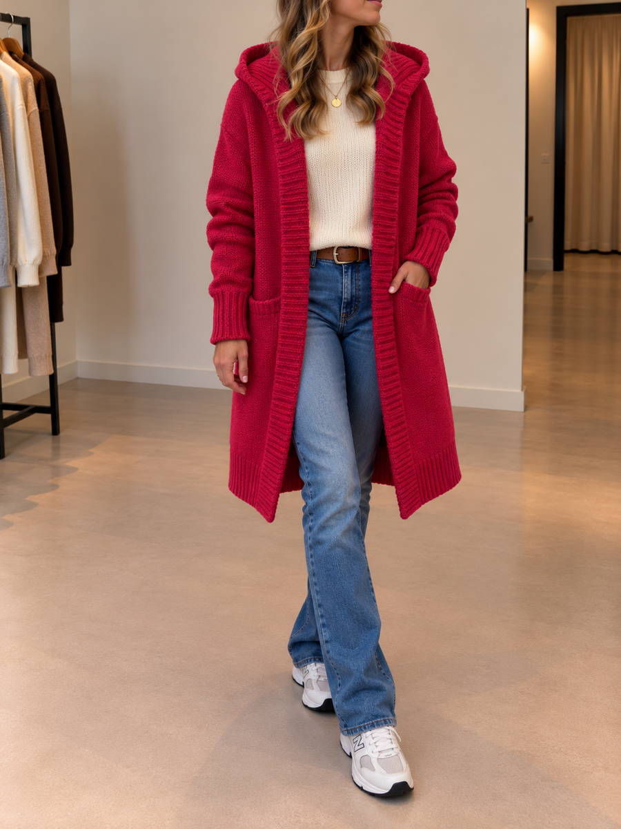 Yara Long Hooded Open Front Cardigan
