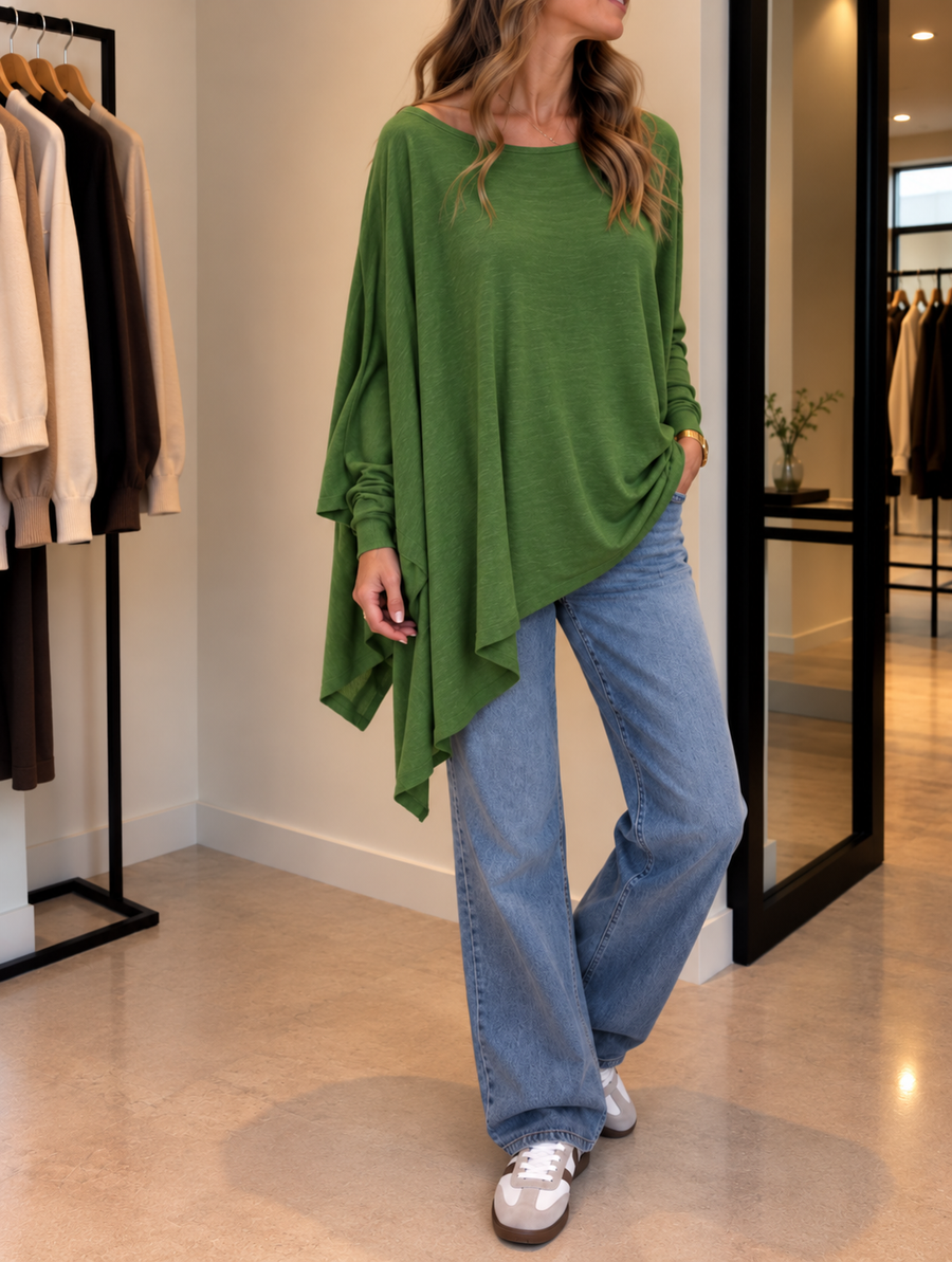 Maeva Asymmetric Hem Oversized Boat Neck Sweater