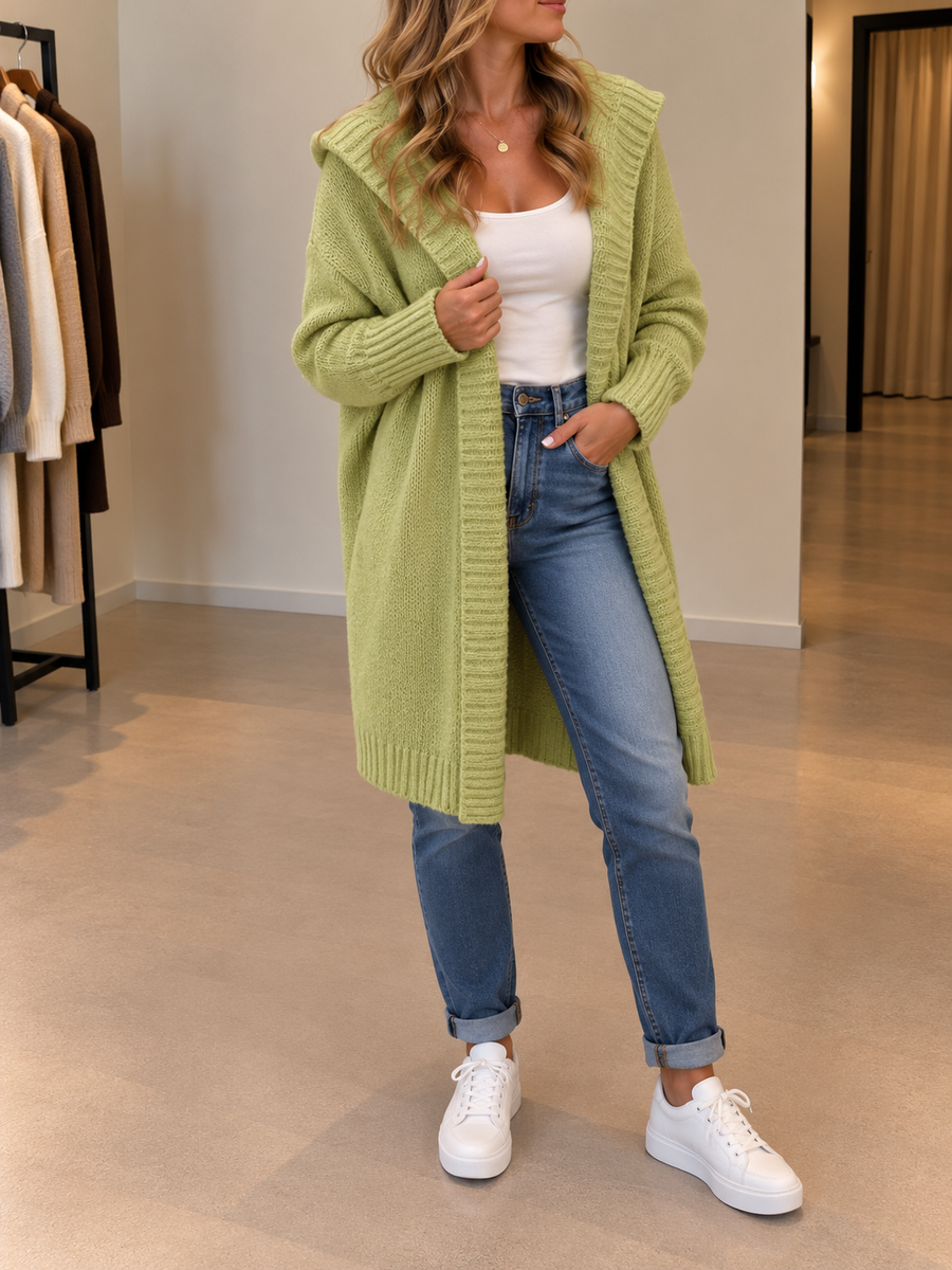 Yara Long Hooded Open Front Cardigan