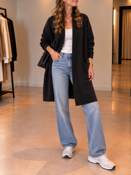 Morgan Longline Open Front Cardigan with Pockets