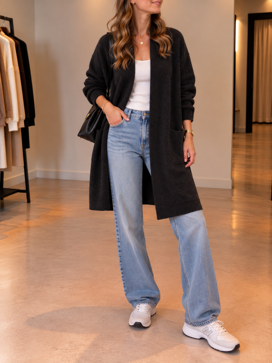 Morgan Longline Open Front Cardigan with Pockets