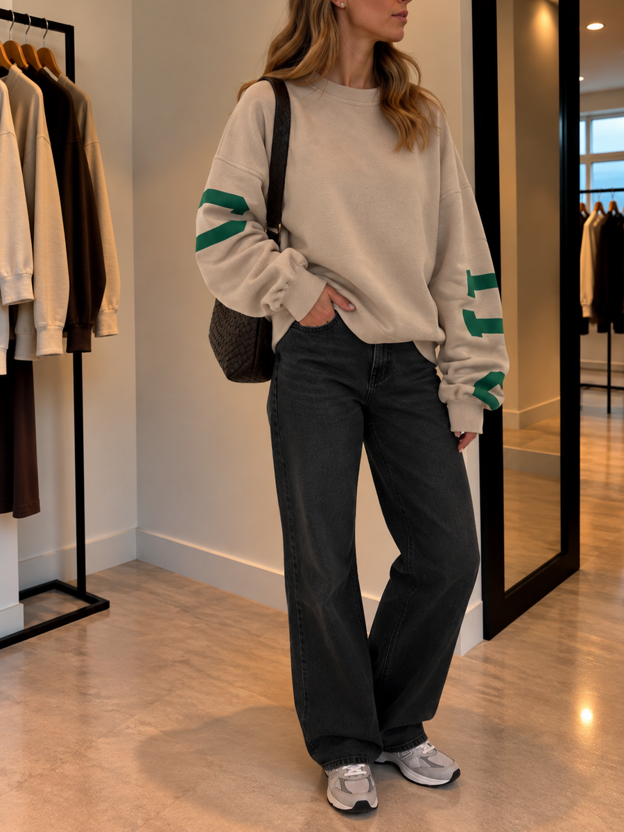 Reni Oversized Contrast Stripe Sleeve Sweatshirt